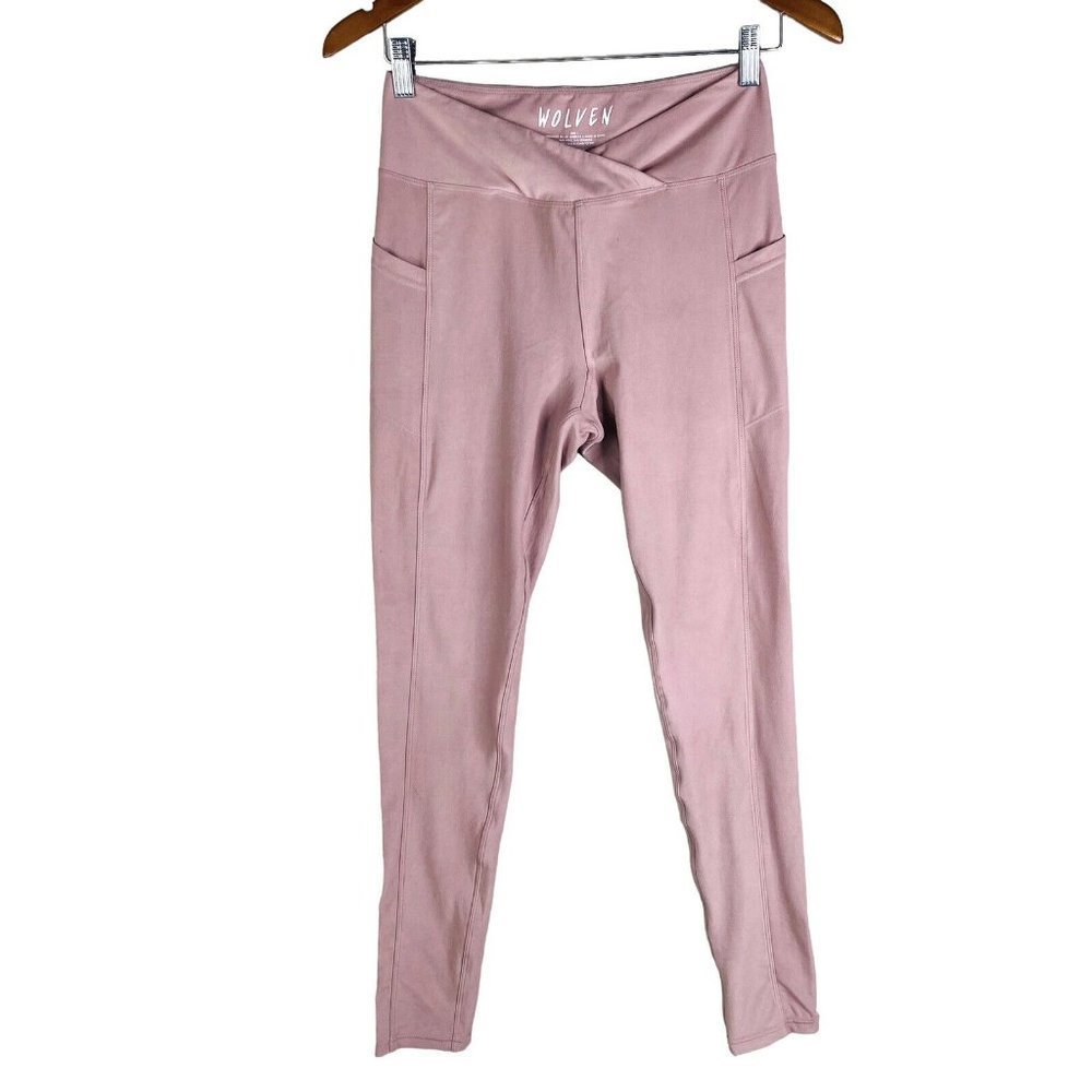 Wolven Mauve Pink High-Rise Leggings with Side Pockets